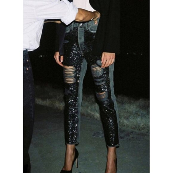 *** Frame Sequin Ripped Jeans Basque Rips Jeans Black ( 27 ) - Picture 2 of 7